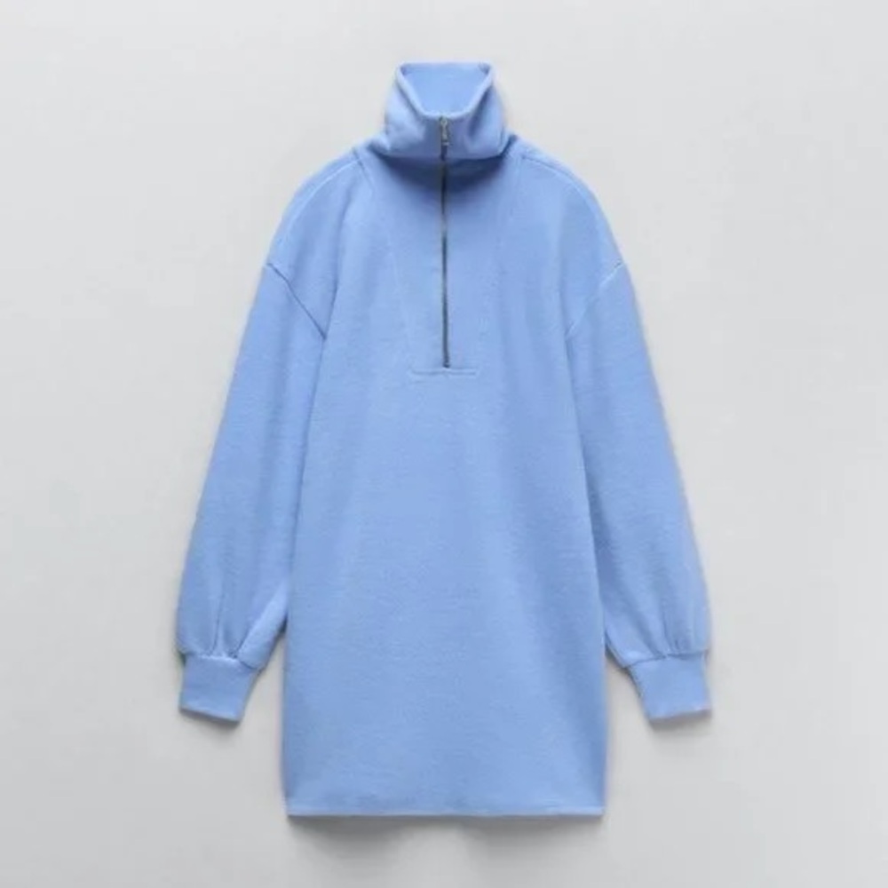 Zara light blue Soft High Collar Quarter Zip Dress 2 for $20 - Picture 2 of 6